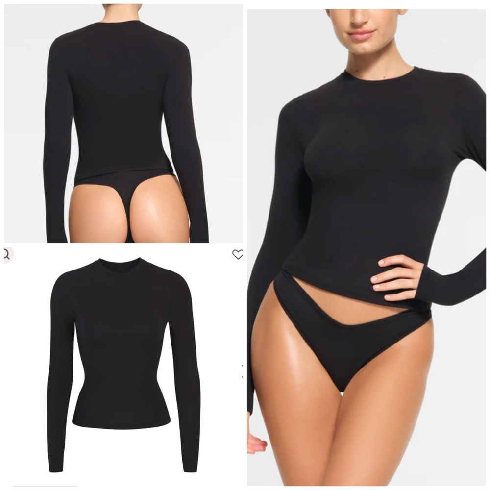 Skims Cotton Jersey Long Sleeve T-Shirt in Soot NWT
